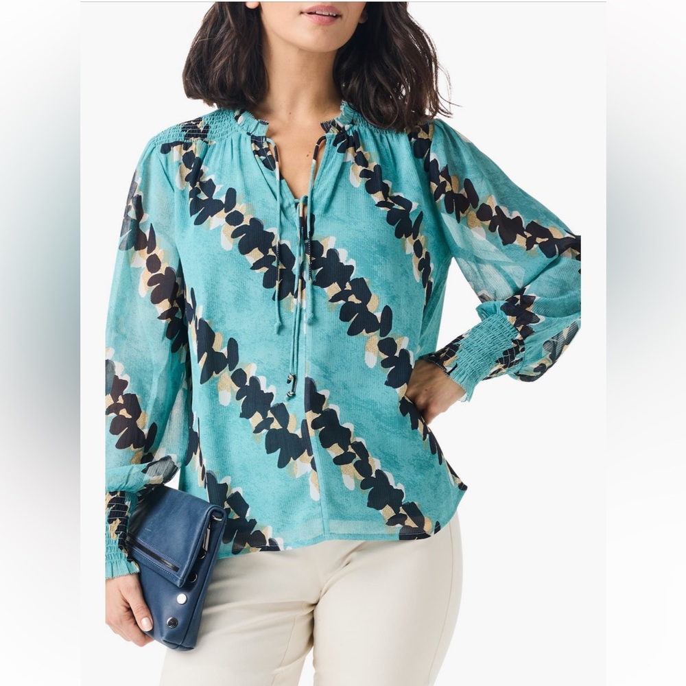NIC+ZOE Teal and Black Patterned Blouse